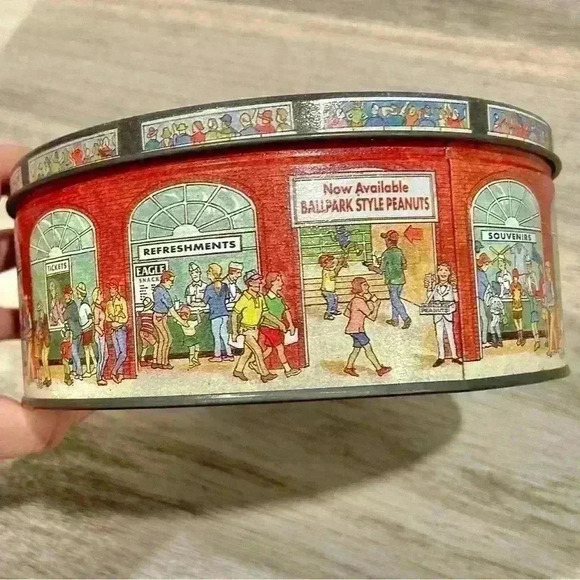 Vintage Eagle Nuts Baseball Ballpark Style Peanuts Themed 7" Aluminum Tin W Lid - Picture 3 of 8